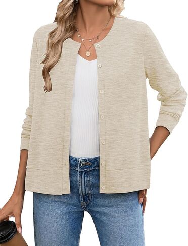Hount Womens Long Sleeve Crewneck Button Down Cardigans Soft Knit Basic Open Front Lightweight Cardigan Sweaters in Kuwait