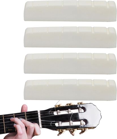 4pcs 43mm Guitar Nut, Bone Nut for Electric Guitar, Compatible with 6 String Les Paul SG ES Tele Strat Style Electric Guitars, Pre-slotted Flat Bottom Buffalo Bone Bridge Nuts Replacement, Beige Color in Saudi Arabia