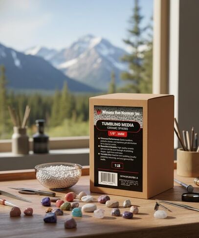 وينونا فان نورمان كرات سيراميك صغيرة (1 رطل) | وسائط دائرية مقاس 3 مم (1/8 بوصة) لتلميع الصخور والمعادن | حشو غير كاشط قابل لإعادة الاستخدام للبهلوانات | يقلل من الضوضاء والكسر in Kuwait