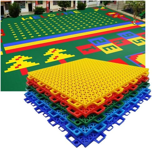 Interlocking Outdoor Playground Floor Tiles - 10PCS Colorful 1ft Modular Plastic Sports Flooring for Kindergarten, Kids Play Areas, and Sports Activities in Saudi Arabia