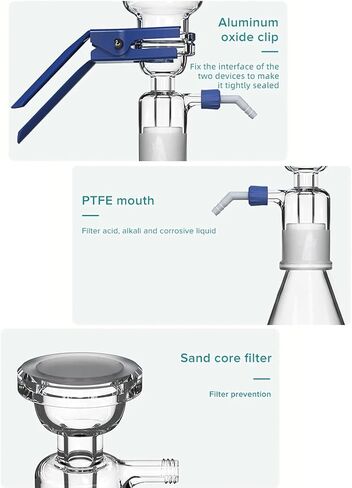 Vacuum Filtration Apparatus, 1000ml Glass Filter Unit, 40mm Sand Core Diameter, Pressure and High Temperature Resistant, Fast Filtering for Laboratory Use in Saudi Arabia