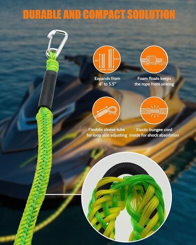 2Pack 4 FT Bungee Dock Lines with 316 Stainless Clips, Shock-Absorbing Elastic Marine Mooring Ropes/Tie Downs for Boat, Jet Ski, Kayak, Pontoon, PWC Accessories, 2200LB Breaking Strength in Saudi Arabia