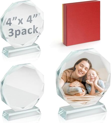 3 Pack Sublimation Blanks Crystal Picture Frames, Octagonal Acrylic Trophies for DIY Heat Transfer, 4x4 Inch Clear Glass Award Plaques for Personalized Gifts, Tabletop Decor for Golf Tournaments & Parties in Saudi Arabia