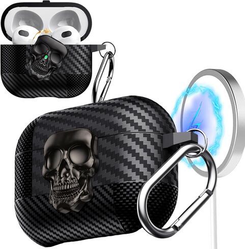 for AirPods 4 Gen 2024 Case Cover with Lock, Girls Boys Funny Skull Full Body Shockproof Hard Shell Protective Case with Carabiner Keychain for Airpods 4th Generation Skull Black in Kuwait