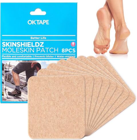 OK TAPE Moleskin Pads, Blister Prevention Padding, 8 Count, Cushioning & Pain Relief, Long Lasting Mole Skin Patch for Feet and Shoes, 3.5inchX4inch (Beige) in Saudi Arabia