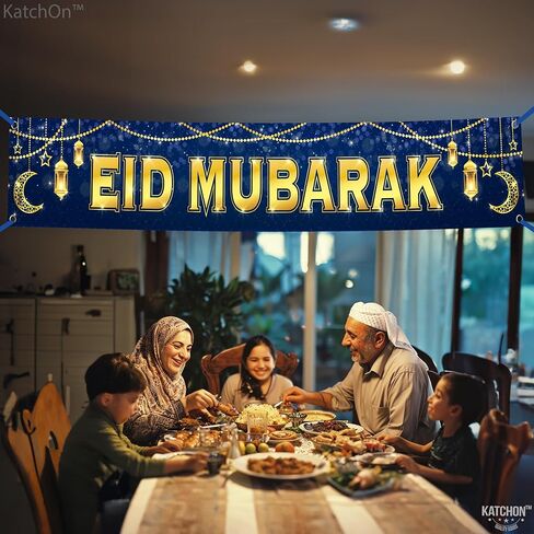 كاتشون ، ديكورات لافتة مبارك - كبيرة ، 120 × 20 بوصة | زخارف العيد الأزرق للمنزل 2025 | عيد مبارك علامة ، عيد مبارك خلفية ، عيد مبارك ديكورات للمنزل | ديكورات العيد في الهواء الطلق in Kuwait