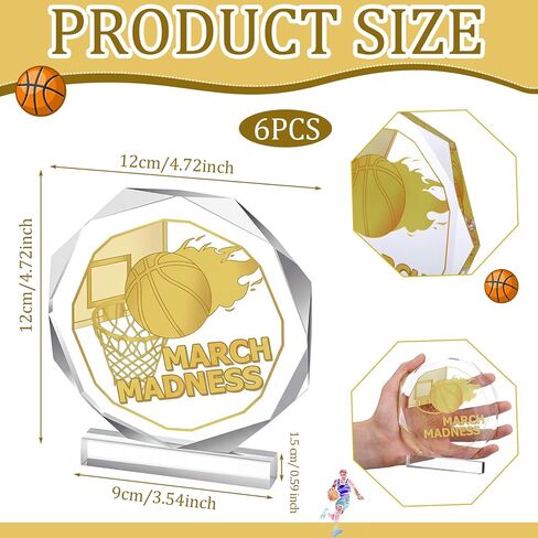 ميداليات جائزة Qunclay 6 Pack March لكرة السلة من الأكريليك الجنون لكرة السلة مقاس 4.72 × 4.72 بوصة، جوائز المسابقات الرياضية، لوحات جوائز الفريق، جوائز الهدايا للفائز بالمنافسة in Saudi Arabia