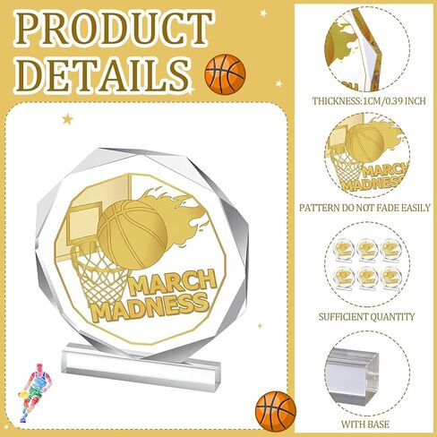 ميداليات جائزة Qunclay 6 Pack March لكرة السلة من الأكريليك الجنون لكرة السلة مقاس 4.72 × 4.72 بوصة، جوائز المسابقات الرياضية، لوحات جوائز الفريق، جوائز الهدايا للفائز بالمنافسة in Saudi Arabia