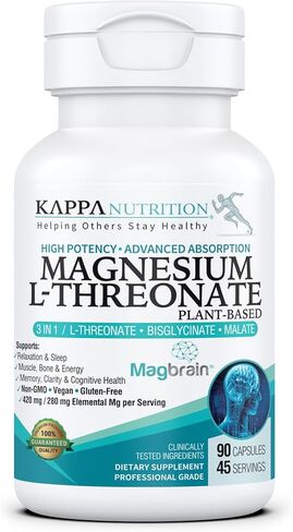 Kappa Nutrition Powered by Magbrain™ Magnesium L-Threonate Plant-Based, 60 Vegan Capsules, 420mg Elemental Magnesium (3 Capsules) from 2,253mg, Brain, Sleep & Muscle Support. in Kuwait