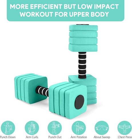 أوزان المياه لتمرين حمام السباحة، 2 حزمة، معدات رياضية مائية مربعة من YECERCAN للياقة البدنية والتدريبات في حمام السباحة، دمبل ماء رغوي EVA كثيف لفقدان الوزن وشكل الجسم والأنشطة المائية in Kuwait