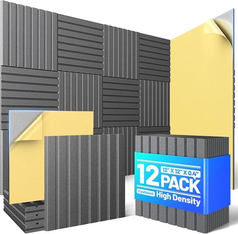 12 Pack Sound Proof Foam Panels for Walls, Acoustic Panels with Self-Adhesive 12" X 12" X 0.4" Slatted Soundproof Wall Panel, High Density Sound Absorbing Panel for Gaming Recoding Studio Decor-White in Kuwait