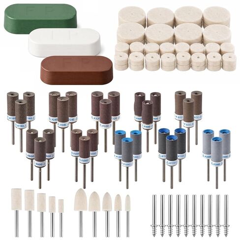 133 Pcs Sanding Drums Polishing Buffing Wheels with 1/8" Shank and Polishing Compounds Set Compatible with Dremel Tool Accessories for Plastic Wood Metal Grinding Jade Polish 180-2000 Grits in Kuwait