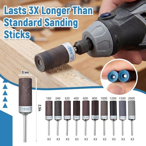 133 Pcs Sanding Drums Polishing Buffing Wheels with 1/8" Shank and Polishing Compounds Set Compatible with Dremel Tool Accessories for Plastic Wood Metal Grinding Jade Polish 180-2000 Grits in Kuwait