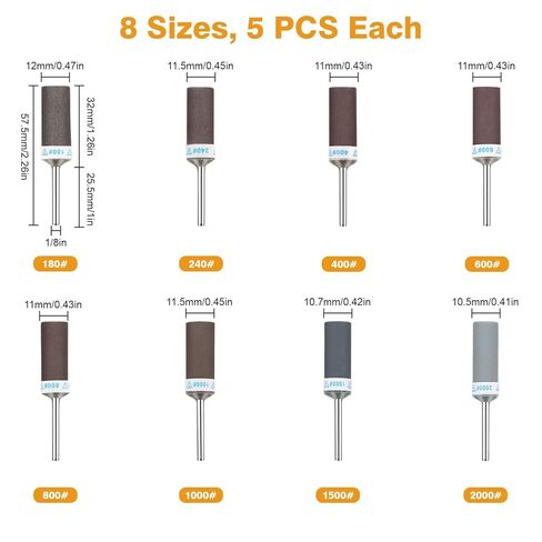 SUNJOYCO 40 PCS Sanding Drums for Rotary Tool, 1/8 Inch Shank Sanding Bits, 180-2000 Grit Aluminum Oxide Sander Sleeves for Metal, Wood, Plastic, Jewelry, DIY Projects in Saudi Arabia