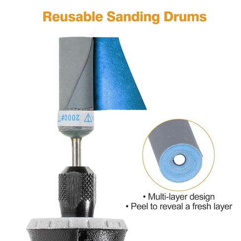SUNJOYCO 40 PCS Sanding Drums for Rotary Tool, 1/8 Inch Shank Sanding Bits, 180-2000 Grit Aluminum Oxide Sander Sleeves for Metal, Wood, Plastic, Jewelry, DIY Projects in Saudi Arabia