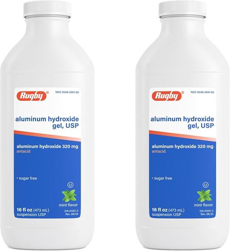 Rugby 320 mg هلام هيدروكسيد الألومنيوم ، USP - سائل مضادات الحموضة - اضطراب المعدة ، عسر الهضم الحمضي ، وإغاثة حرقة - خالية من السكر - نكهة النعناع - 16 FL. أوز. (2 عبوة) in Saudi Arabia