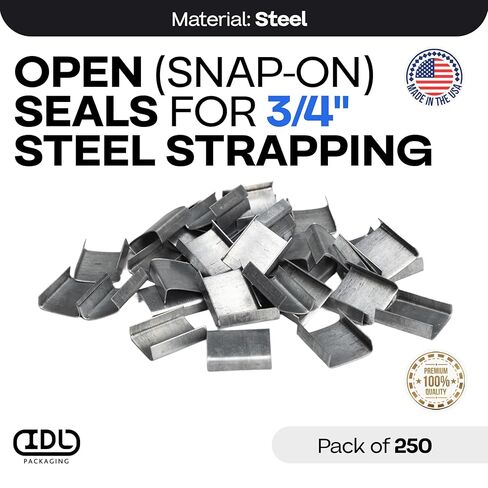 IDL Packaging Open (Snap-On) Seals for 1/2" Strap Width Steel Strapping (Pack of 100) - Superior Holding Power - Sturdy Metal Clips for Securing Heavy Packaging and Pallet Banding in Kuwait