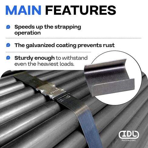 IDL Packaging Open (Snap-On) Seals for 1/2" Strap Width Steel Strapping (Pack of 100) - Superior Holding Power - Sturdy Metal Clips for Securing Heavy Packaging and Pallet Banding in Kuwait