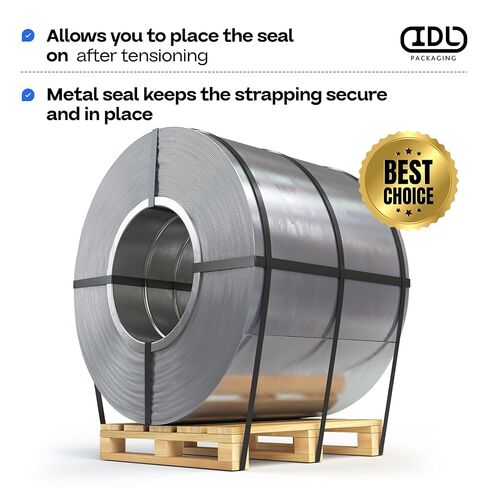 IDL Packaging Open (Snap-On) Seals for 1/2" Strap Width Steel Strapping (Pack of 100) - Superior Holding Power - Sturdy Metal Clips for Securing Heavy Packaging and Pallet Banding in Kuwait