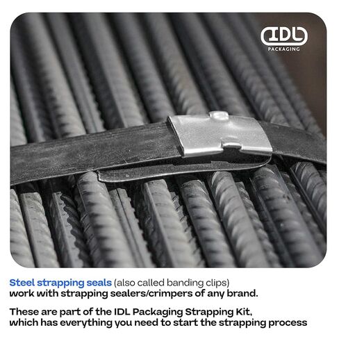 IDL Packaging Open (Snap-On) Seals for 1/2" Strap Width Steel Strapping (Pack of 100) - Superior Holding Power - Sturdy Metal Clips for Securing Heavy Packaging and Pallet Banding in Kuwait