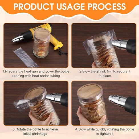 600 قطعة من الأربطة المنكمشة لتغليف الزجاجات والجرار - سدادات زجاجات شفافة قابلة للانكماش بالحرارة 190 × 56 مم لف شريط مثقوب لزجاجات برطمانات ميسون ذات فم واسع 4-11/16 بوصة، شموع صابون آمن للطعام وسهل التمزق in Kuwait