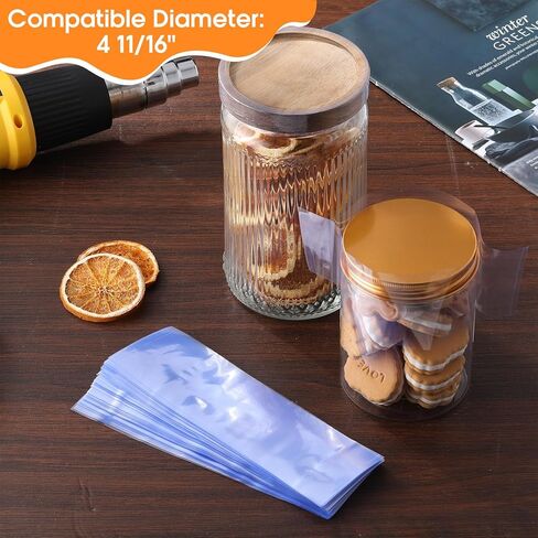 600 قطعة من الأربطة المنكمشة لتغليف الزجاجات والجرار - سدادات زجاجات شفافة قابلة للانكماش بالحرارة 190 × 56 مم لف شريط مثقوب لزجاجات برطمانات ميسون ذات فم واسع 4-11/16 بوصة، شموع صابون آمن للطعام وسهل التمزق in Kuwait