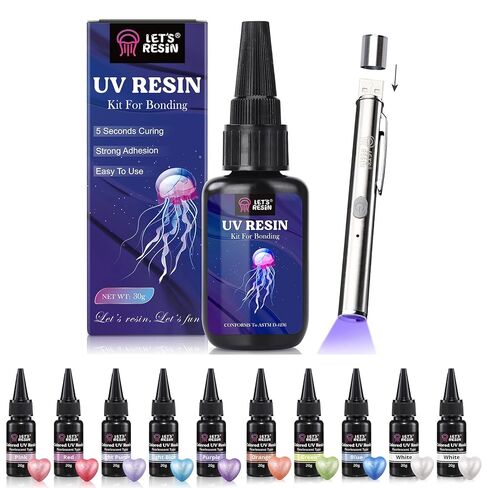 Bundle UV Resin Kit with Light for Bonding and 10 Colors Pearlescent UV Resin in Saudi Arabia