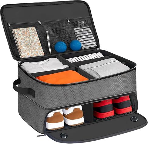 Golf Trunk Organizer With Shoe Compartment, Oxford Fabric Car Storage Suitcase, Double-Layer Golf Gear Storage in Kuwait