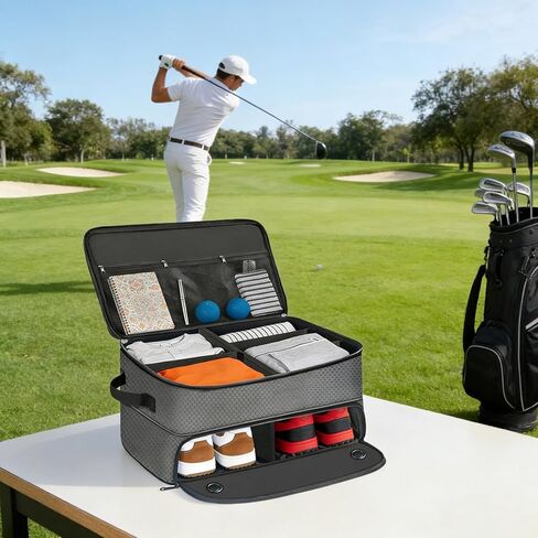 Golf Trunk Organizer With Shoe Compartment, Oxford Fabric Car Storage Suitcase, Double-Layer Golf Gear Storage in Kuwait