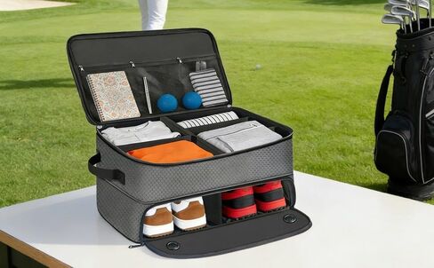 Golf Trunk Organizer With Shoe Compartment, Oxford Fabric Car Storage Suitcase, Double-Layer Golf Gear Storage in Kuwait