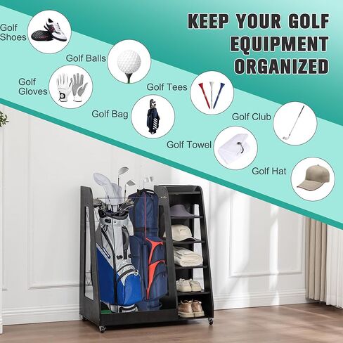 منظم حقيبة الجولف الخشبي يحمل حقيبتين، رف تخزين المرآب، قوي، أسود in Kuwait