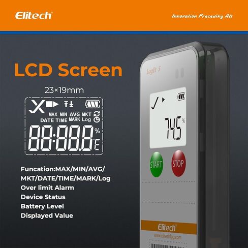 Elitech USB Digital Data Logger with Temperature Humidity External Probe Reusable Recorder with Shadow Data 32000 Points, Auto PDF/CSV Report, for Windows/MacOS, Refrigerator Thermometer LogEt5THE in Saudi Arabia