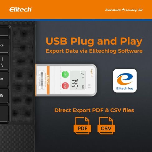 Elitech USB Digital Data Logger with Temperature Humidity External Probe Reusable Recorder with Shadow Data 32000 Points, Auto PDF/CSV Report, for Windows/MacOS, Refrigerator Thermometer LogEt5THE in Saudi Arabia