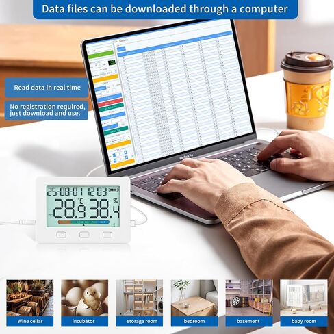 درجة الحرارة والرطوبة الداخلية، مستشعران داخل وخارج USB لتصدير 260000 مجموعة من تخزين البيانات، إنذار عالي ومنخفض، تحديث القيم في 5 ثوانٍ، مسجل البيانات in Saudi Arabia