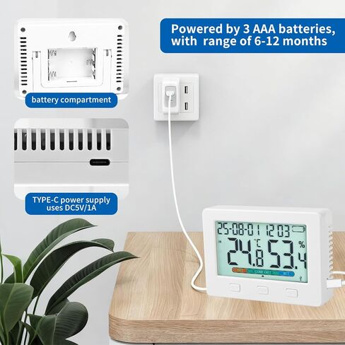 درجة الحرارة والرطوبة الداخلية، مستشعران داخل وخارج USB لتصدير 260000 مجموعة من تخزين البيانات، إنذار عالي ومنخفض، تحديث القيم في 5 ثوانٍ، مسجل البيانات in Saudi Arabia