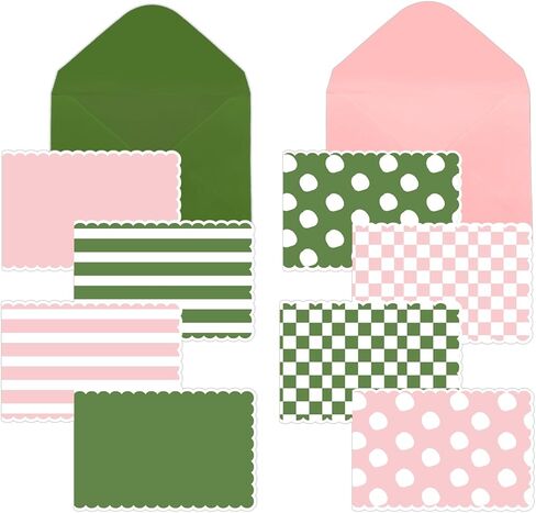 64pcs بطاقات فارغة وردية وخضراء مع مظلات 3.5x5 × 5 بوصة بطاقات المعايدة عيد الميلاد المصغرة ، مذكرات مخططة خضراء للاستحمام الزفاف ، حفل زفاف شخصي شكرا لك ملاحظة التخرج in Kuwait