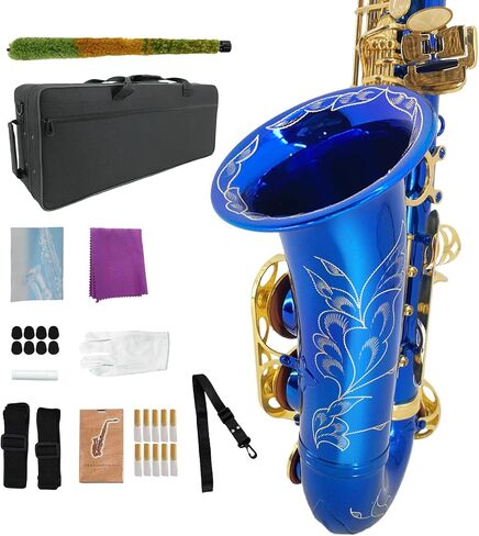 Student Eb Alto Saxophone E Flat for Beginners Sax Full Kit with Pads Cushions,Hard Carrying Case,Neck Strap,Reeds,Cleaning Cloth & Rod,Mouthpiece,Gloves in Kuwait