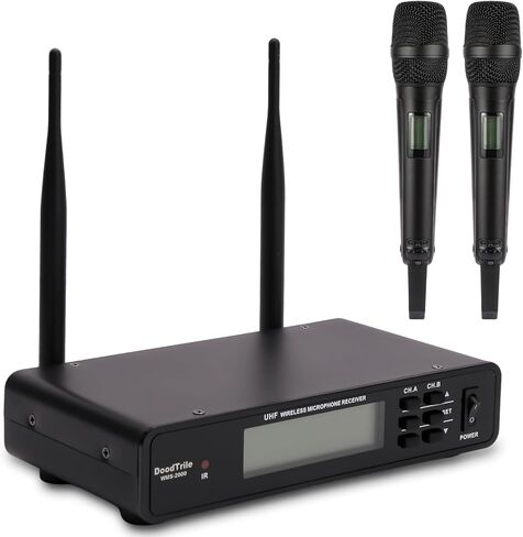 Professional Dual Wireless Microphone System, Black LCD Display, 2 Handheld Mics, Digital Channel Display, Rack Mountable Receiver in Saudi Arabia