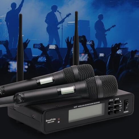 Professional Dual Wireless Microphone System, Black LCD Display, 2 Handheld Mics, Digital Channel Display, Rack Mountable Receiver in Saudi Arabia