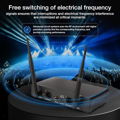 Professional Dual Wireless Microphone System, Black LCD Display, 2 Handheld Mics, Digital Channel Display, Rack Mountable Receiver in Saudi Arabia