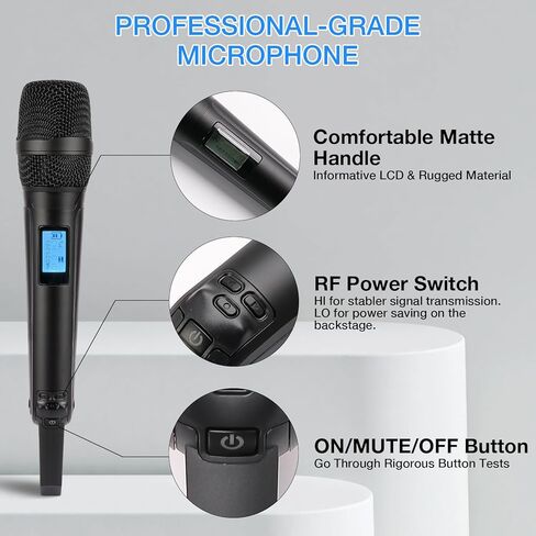 Professional Dual Wireless Microphone System, Black LCD Display, 2 Handheld Mics, Digital Channel Display, Rack Mountable Receiver in Saudi Arabia