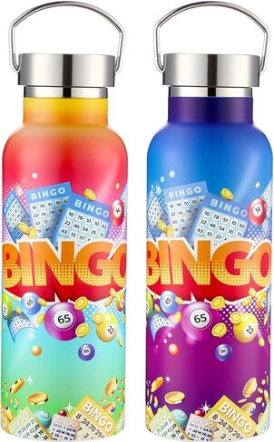 Geiserailie 2 Pack Bingo Tumbler Cups Bingo Prizes Gifts 17oz Stainless Steel Water Bottle Double Wall Insulated Bottle with Handle and Vacuum Seal Leakproof Lid for Seniors Adults Party in Saudi Arabia