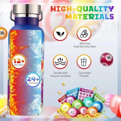 Geiserailie 2 Pack Bingo Tumbler Cups Bingo Prizes Gifts 17oz Stainless Steel Water Bottle Double Wall Insulated Bottle with Handle and Vacuum Seal Leakproof Lid for Seniors Adults Party in Saudi Arabia