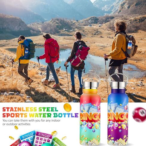 Geiserailie 2 Pack Bingo Tumbler Cups Bingo Prizes Gifts 17oz Stainless Steel Water Bottle Double Wall Insulated Bottle with Handle and Vacuum Seal Leakproof Lid for Seniors Adults Party in Saudi Arabia
