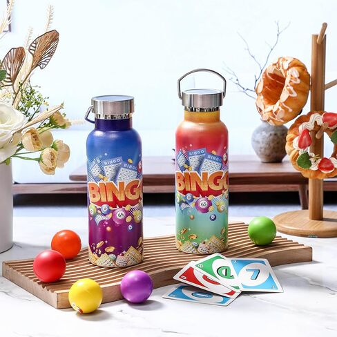 Geiserailie 2 Pack Bingo Tumbler Cups Bingo Prizes Gifts 17oz Stainless Steel Water Bottle Double Wall Insulated Bottle with Handle and Vacuum Seal Leakproof Lid for Seniors Adults Party in Saudi Arabia