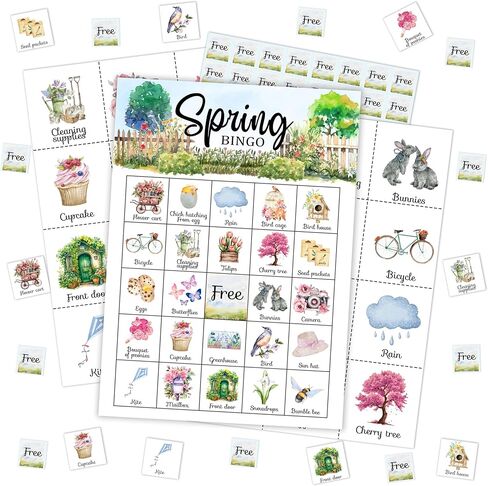 Spring Bingo Card, Camping Bingo Game for Adults Large Group, Spring Party Favors Decorations, Easter Party Bingo Sets, Outdoor Spring Games for Family Friends, Holiday Bingo Games for 24 Players -19 in Saudi Arabia