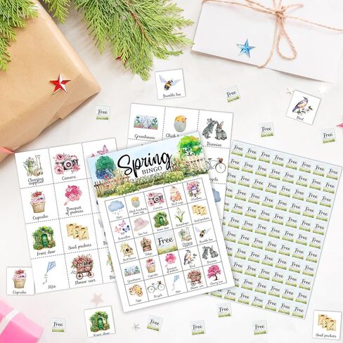 Spring Bingo Card, Camping Bingo Game for Adults Large Group, Spring Party Favors Decorations, Easter Party Bingo Sets, Outdoor Spring Games for Family Friends, Holiday Bingo Games for 24 Players -19 in Saudi Arabia
