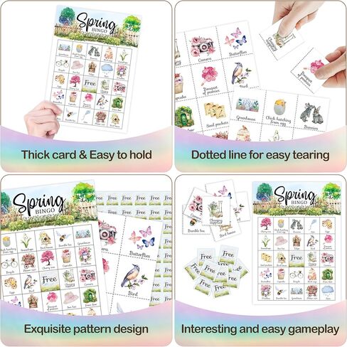 Spring Bingo Card, Camping Bingo Game for Adults Large Group, Spring Party Favors Decorations, Easter Party Bingo Sets, Outdoor Spring Games for Family Friends, Holiday Bingo Games for 24 Players -19 in Saudi Arabia