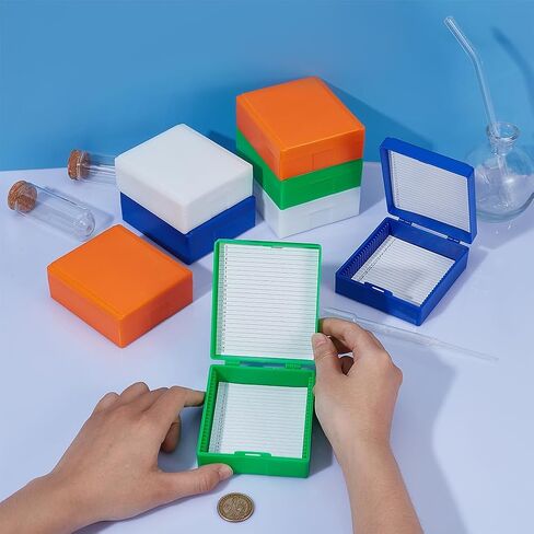 OLYCRAFT 8Pcs 4 Colors Plastic Microscope Slide Holder 25-Place Microscope Slide Storage Box Plastic Slides Holder for 25x75mm Microslide Glass Slides Box for Lab Home Specimen Observation in Saudi Arabia