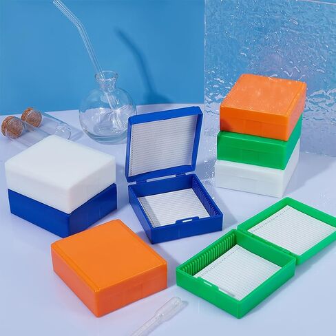 OLYCRAFT 8Pcs 4 Colors Plastic Microscope Slide Holder 25-Place Microscope Slide Storage Box Plastic Slides Holder for 25x75mm Microslide Glass Slides Box for Lab Home Specimen Observation in Saudi Arabia